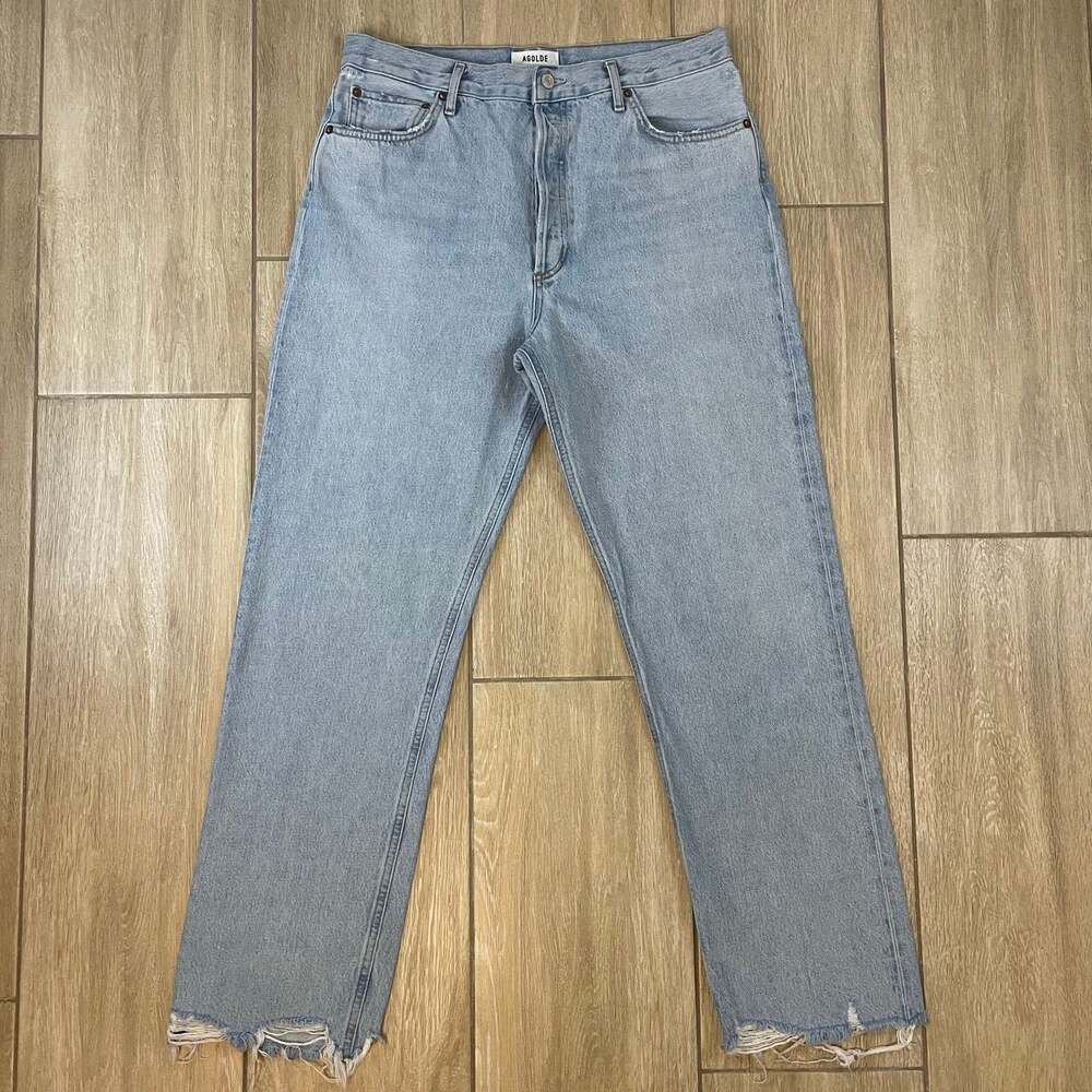 AGOLDE 90s Pinch Waist Jeans Womens 31 Light Wash High Rise Straight Raw Hem